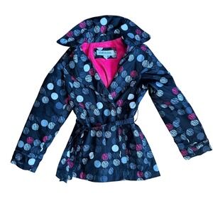 London Fog Girls Black Pink Polka Dot‎ Trench Coat Fleece Lined Size 8 Jacket
